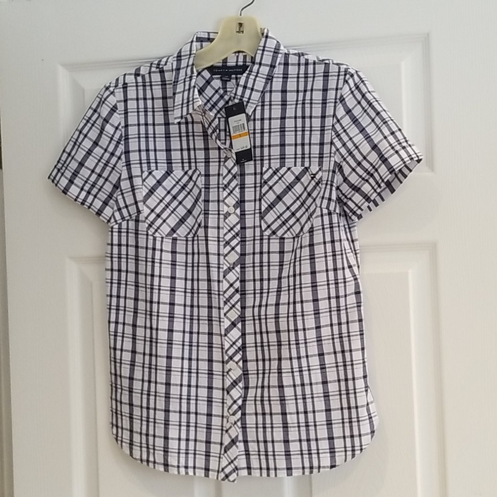 Tommy Hilfiger blue and white short sleeve check
